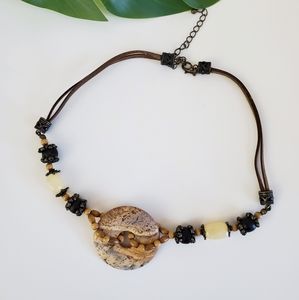Vintage Beaded Necklace Stone Statement